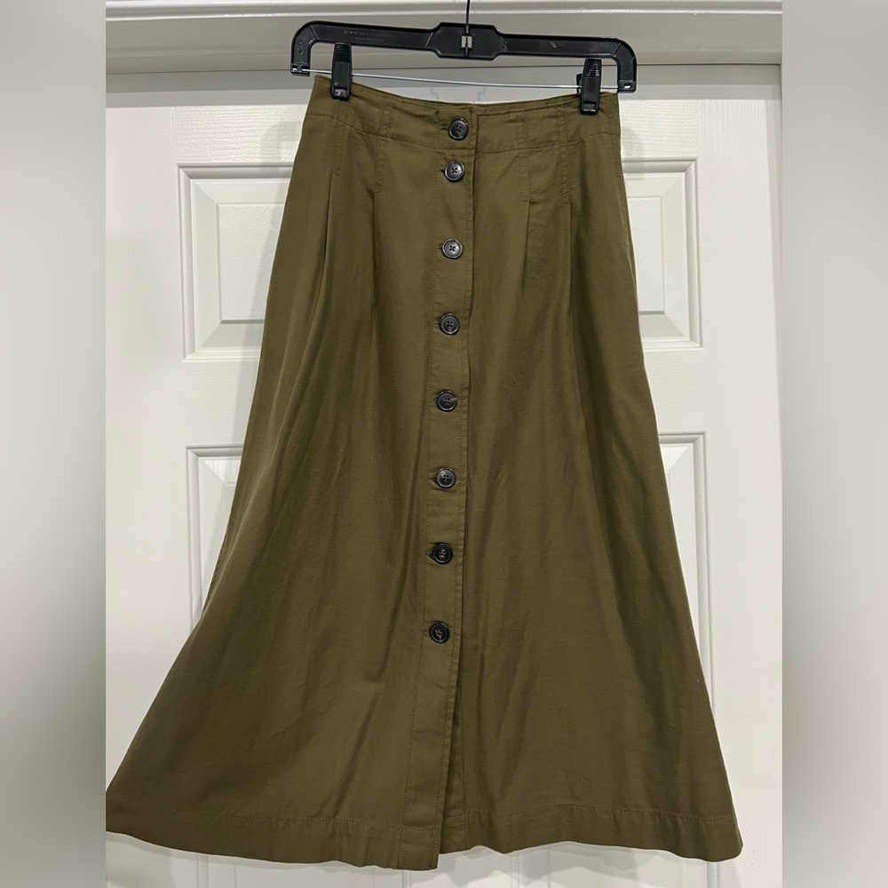 Olive Button-Down A-Line Skirt. Madewell